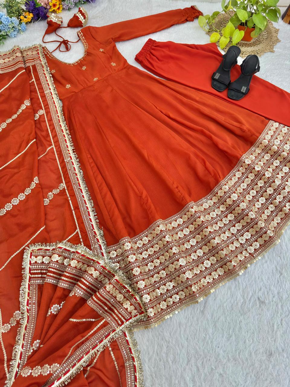 ORANGE EMBROIDERED GOWN SET