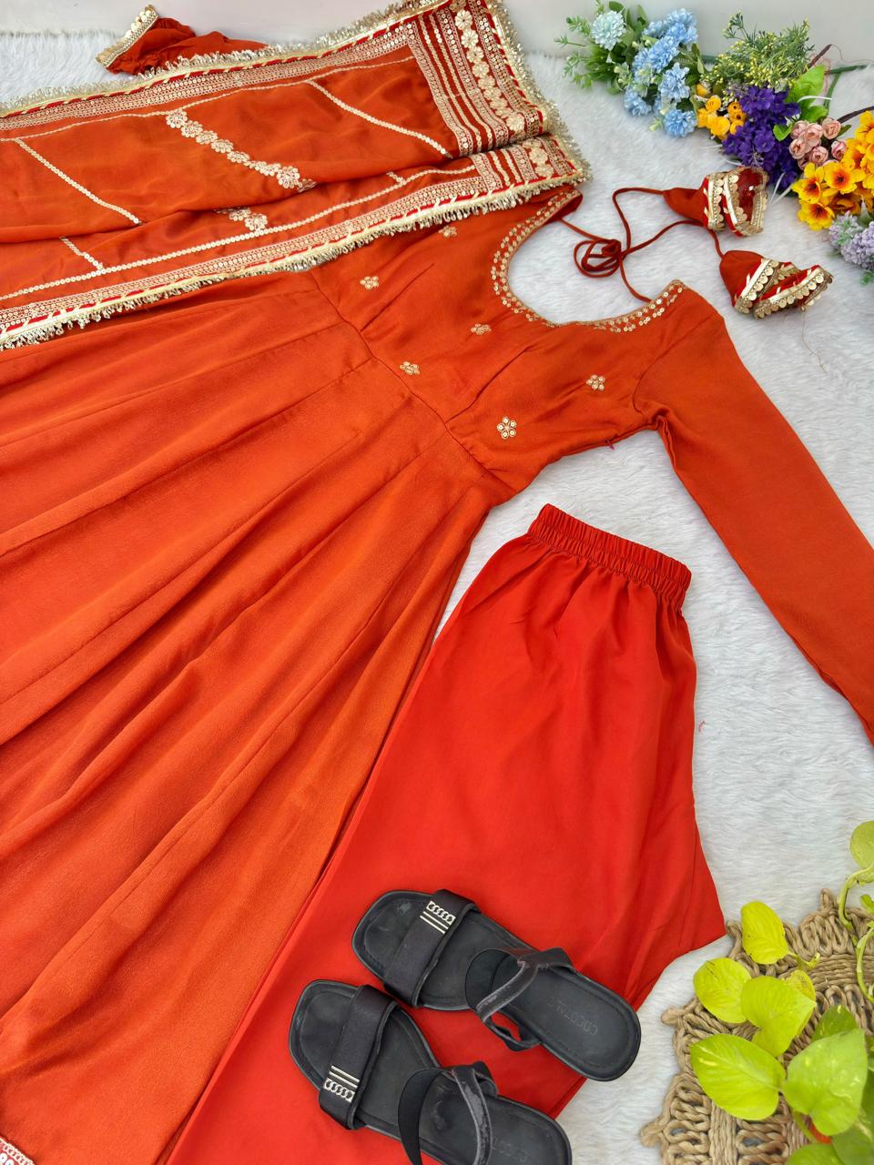 ORANGE EMBROIDERED GOWN SET