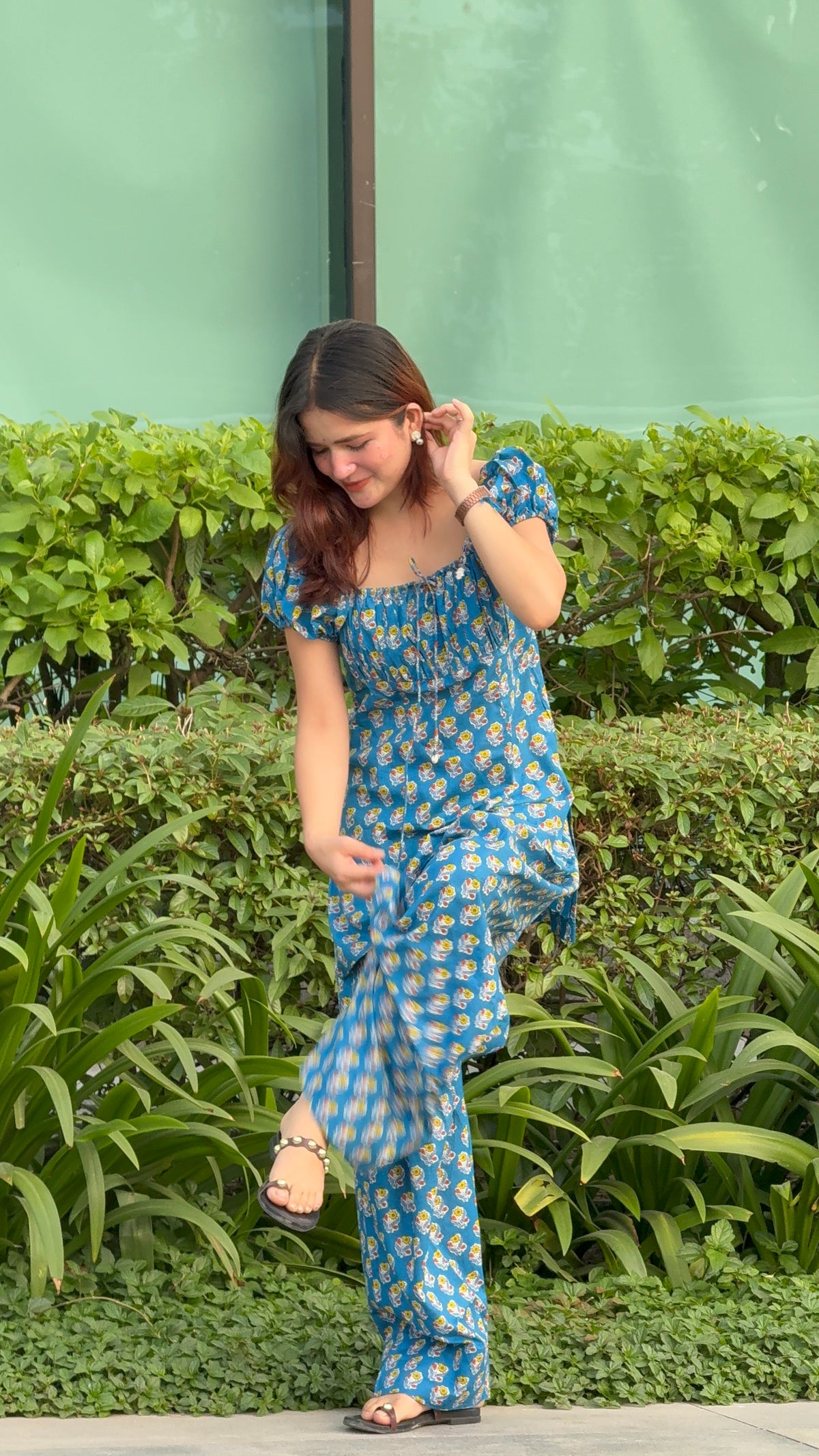 BLUE PUFF SLEEVE FARSHI SET