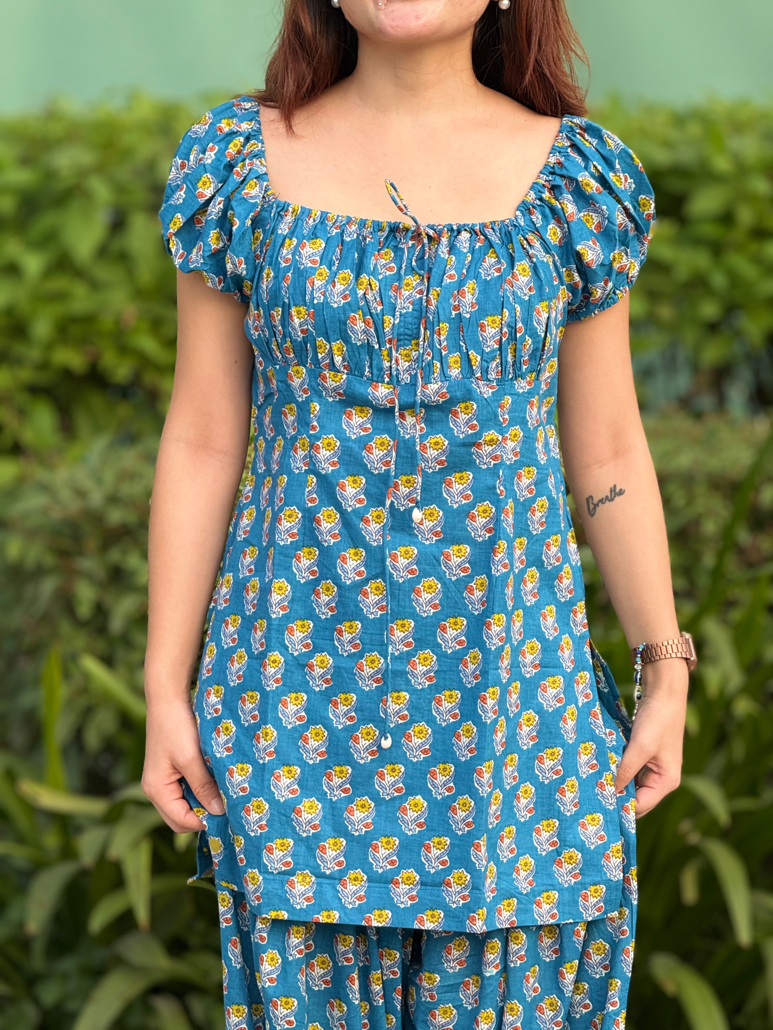 BLUE PUFF SLEEVE FARSHI SET