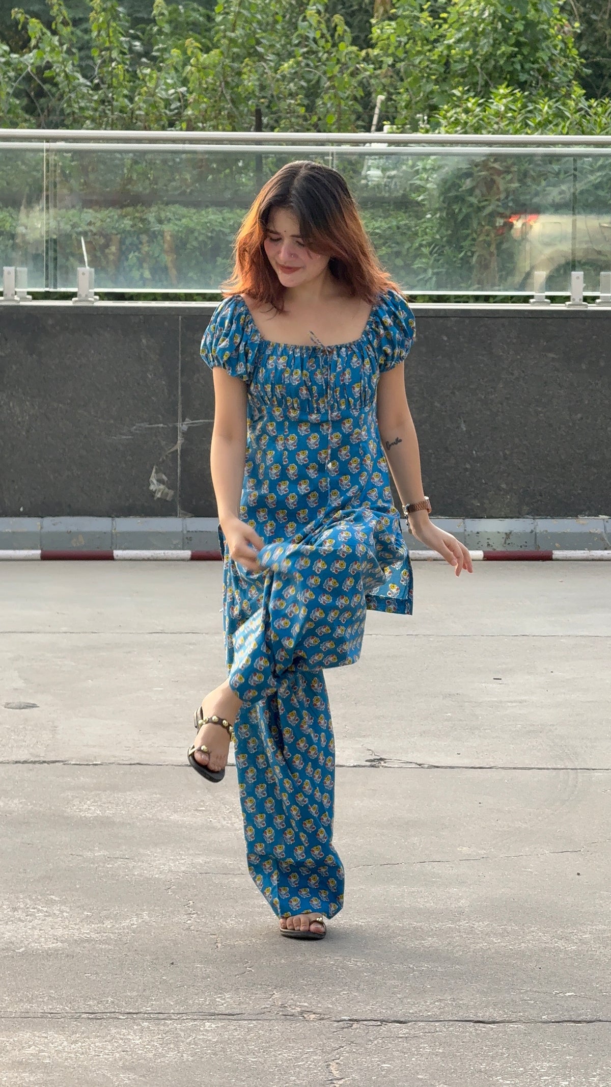 BLUE PUFF SLEEVE FARSHI SET