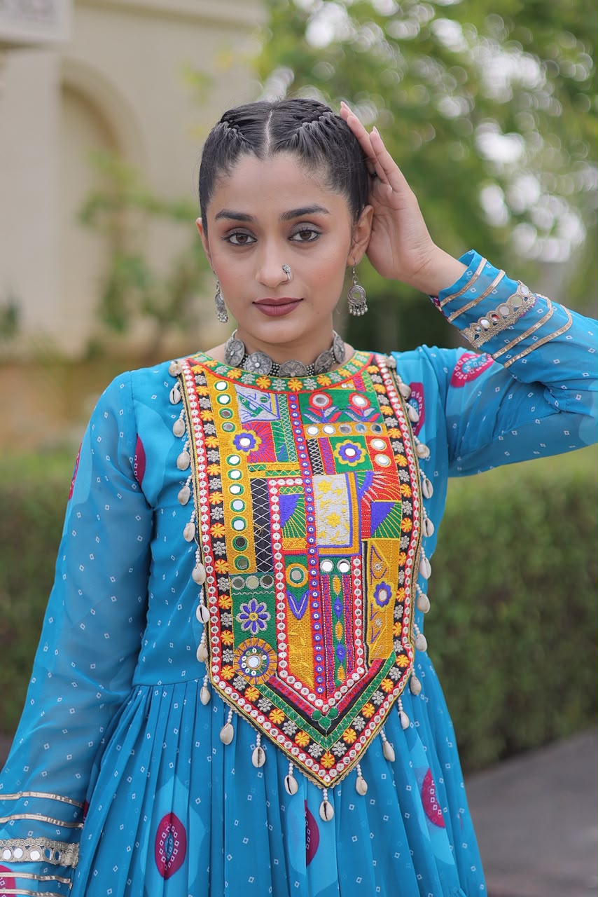 Bandhani Print Kutch Patchwork Faux georgette
