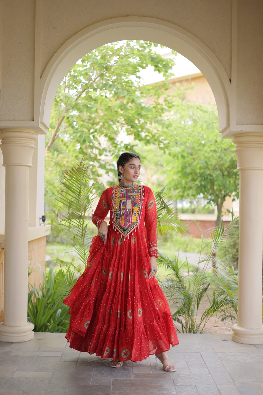 Bandhani Print Kutch Patchwork Faux georgette