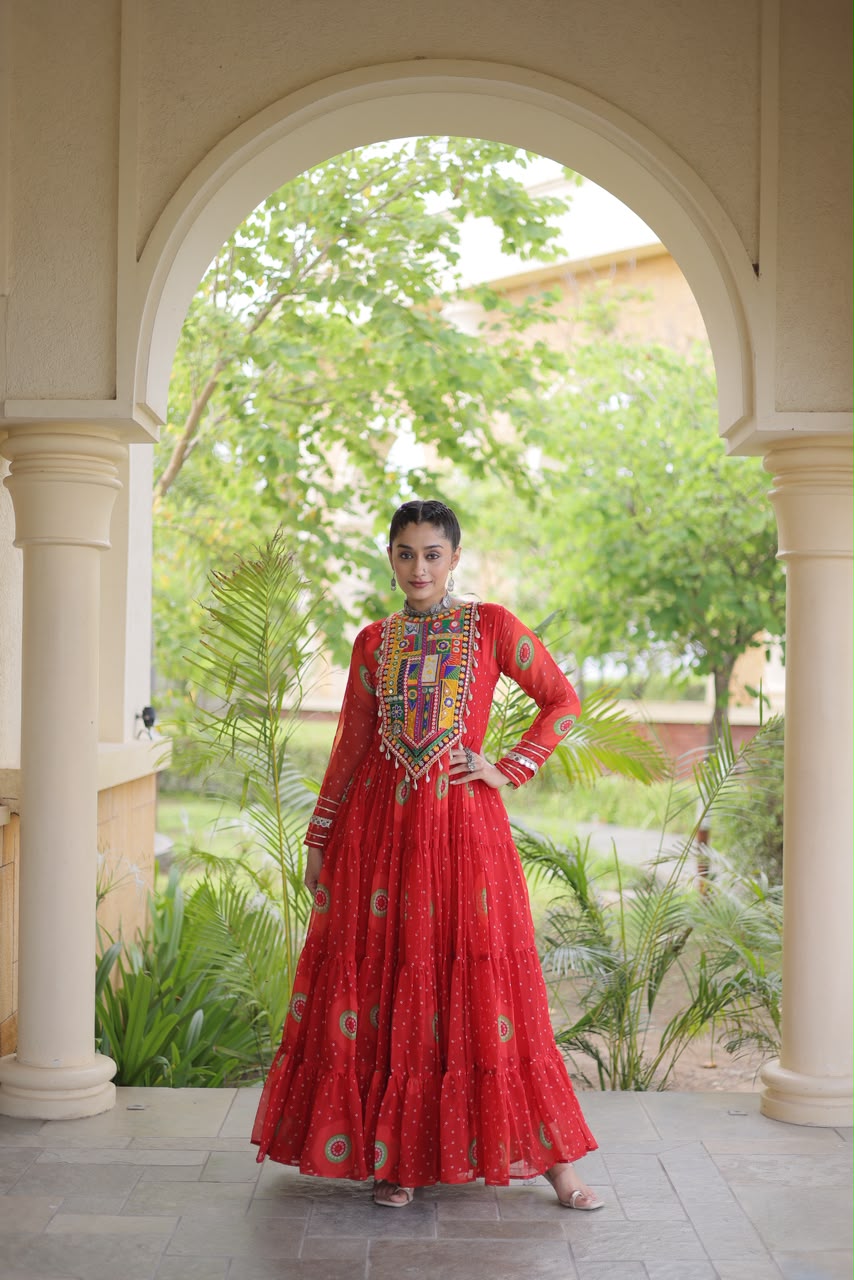 Bandhani Print Kutch Patchwork Faux georgette