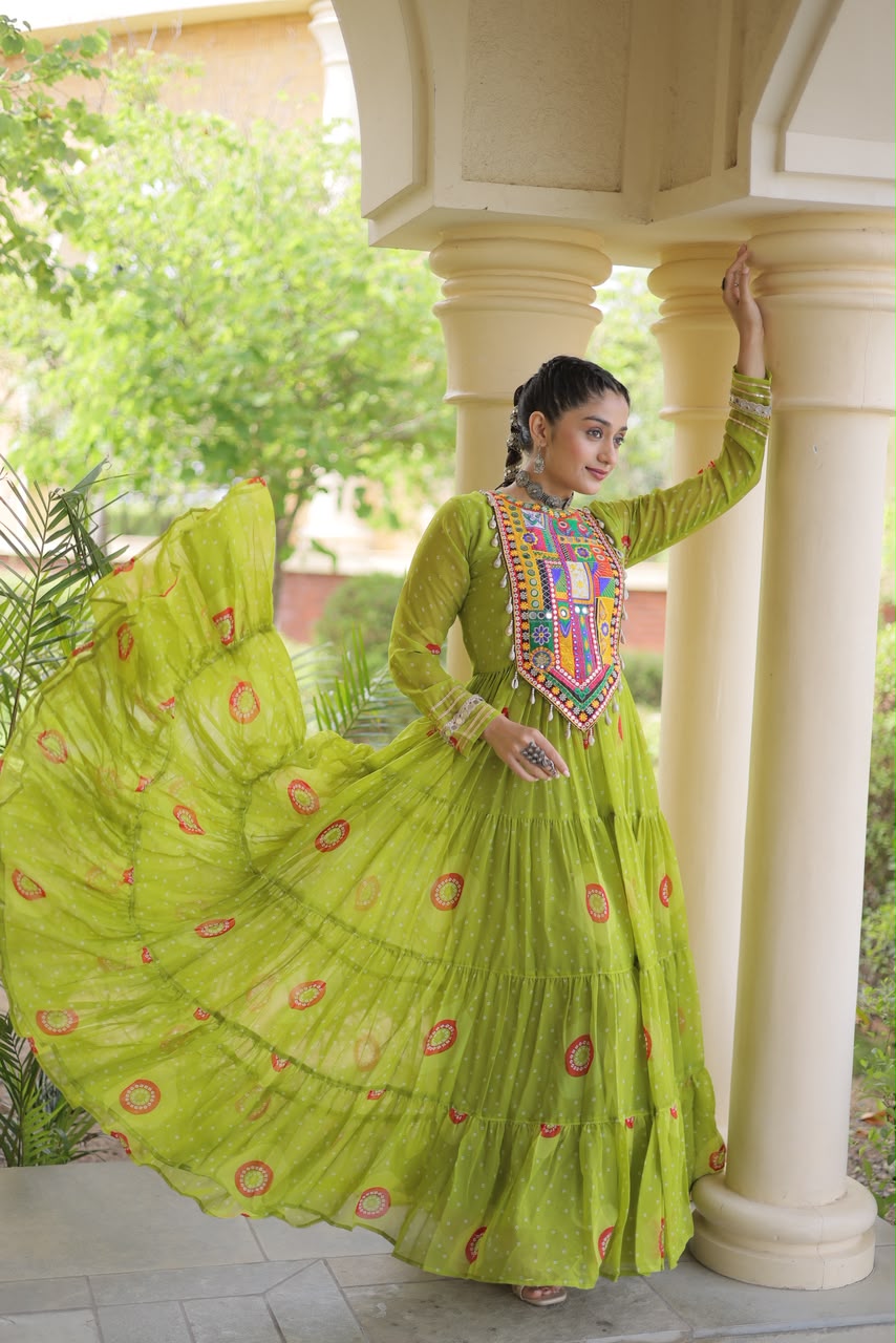 Bandhani Print Kutch Patchwork Faux georgette