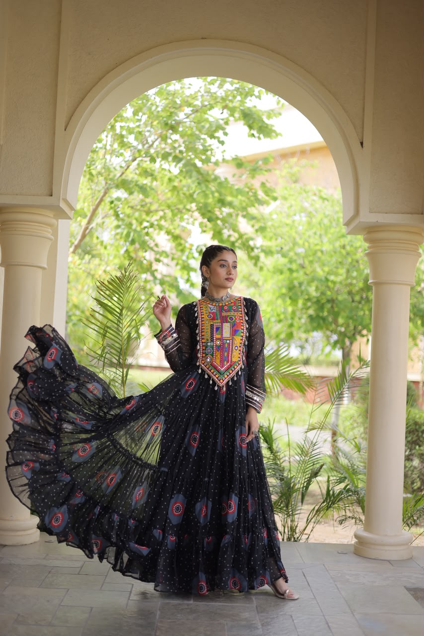 Bandhani Print Kutch Patchwork Faux georgette