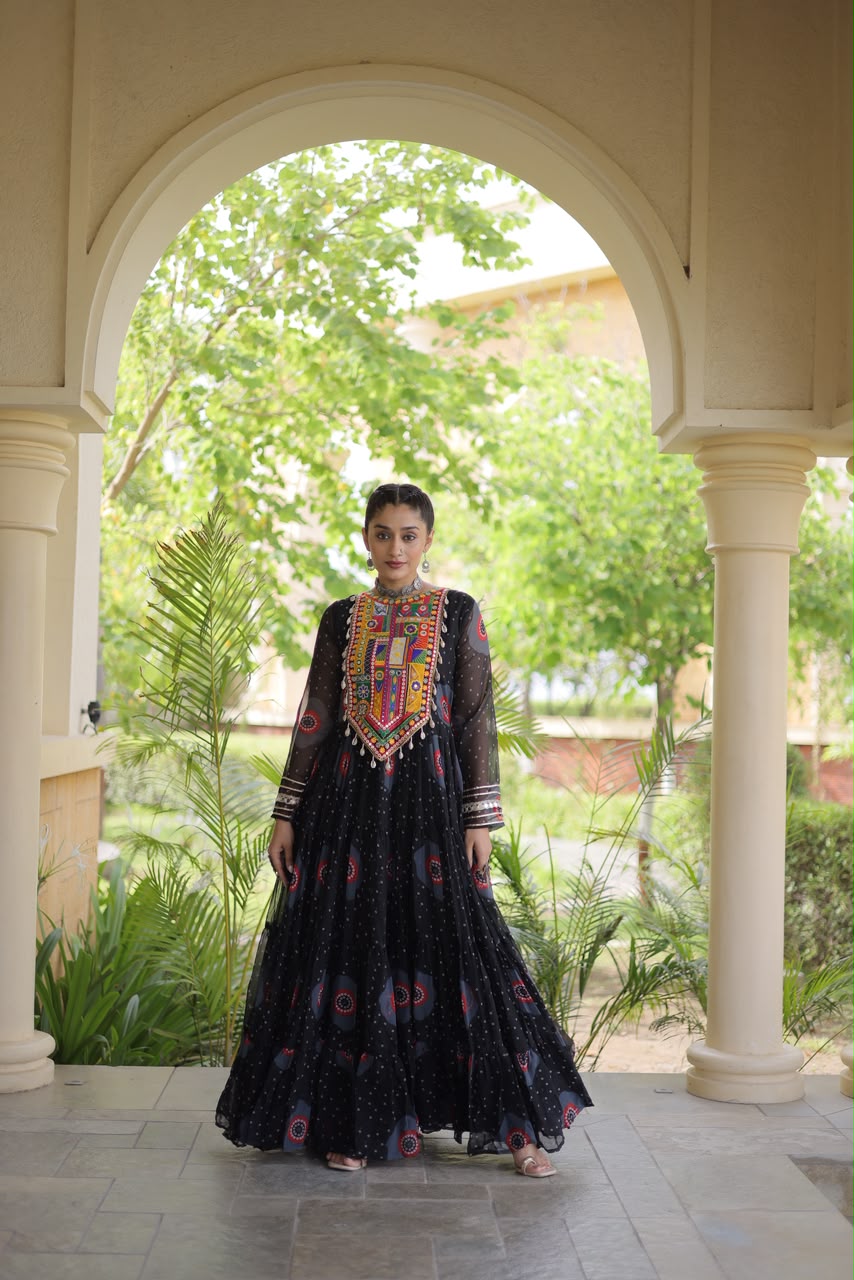 Bandhani Print Kutch Patchwork Faux georgette