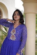 Lehriya print work with Kutchi Patchwork in Faux Georgette